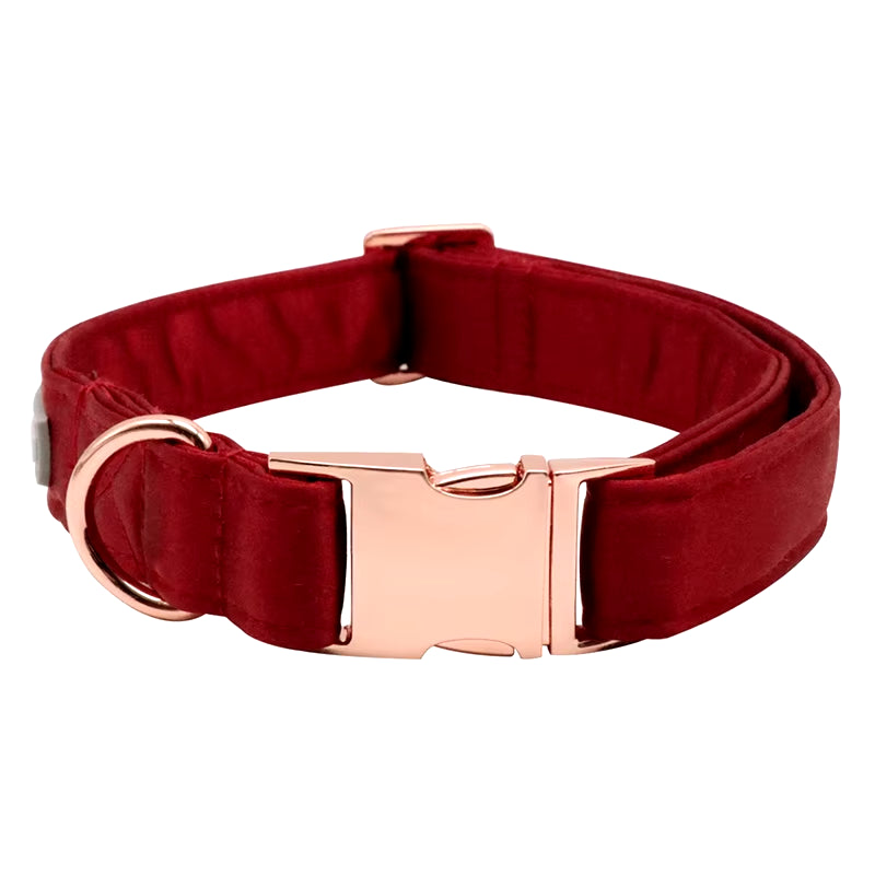 Dark Red Silk Dog Collar with Bowtie Puppy Collar Adjustable Dog Collar Pet Gift for Small Medium Large Dog