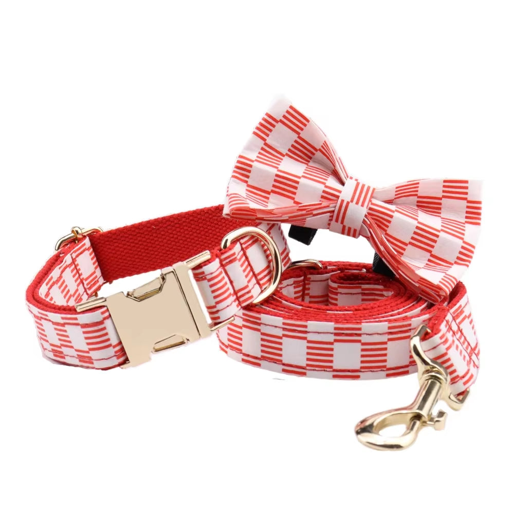 Dog Collar and Leash Set Black White Plaid Free Custom Metal Buckle Dog Collars Quick Lease for Small Medium Large Dog Supplies