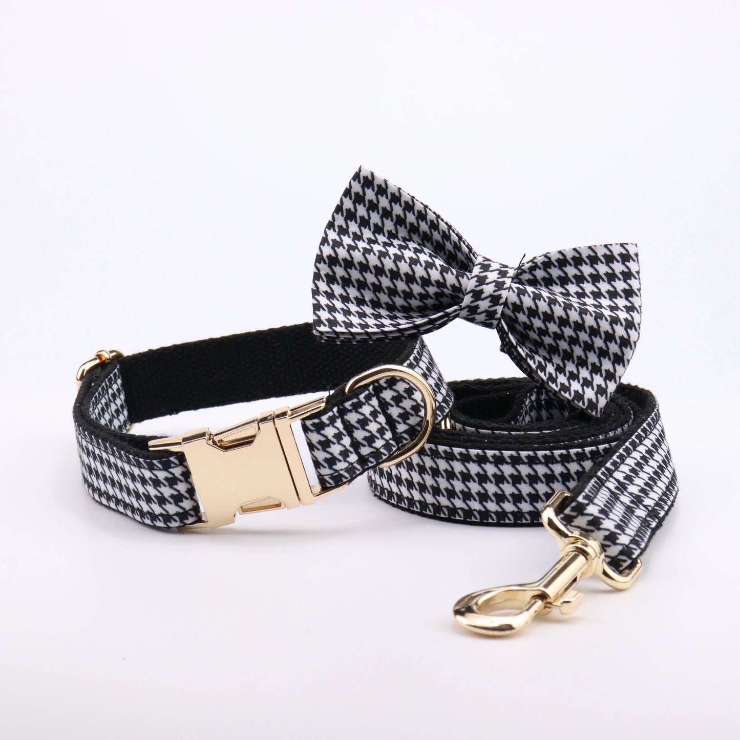 Dog Collar and Leash Set Black White Plaid Free Custom Metal Buckle Dog Collars Quick Lease for Small Medium Large Dog Supplies