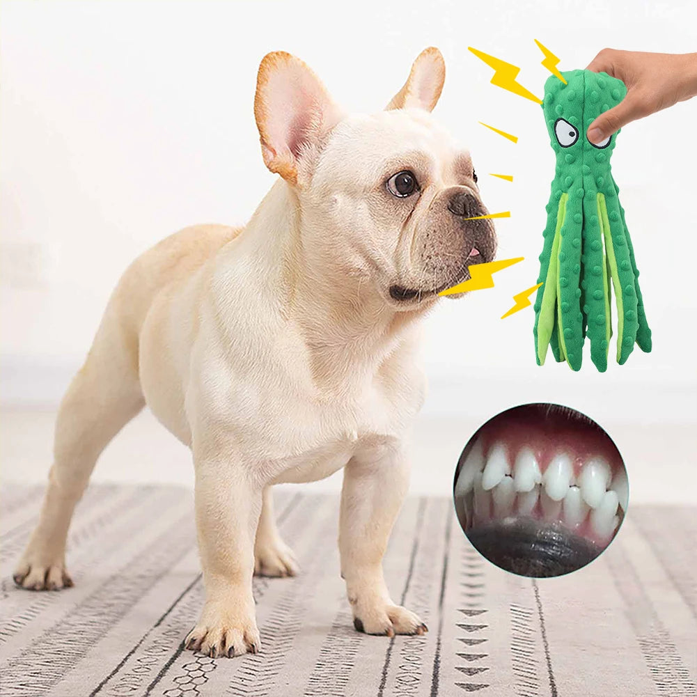 Squeaky Octopus Dog Toys Interactive Puppy Toy No Stuffing Dog Chew Toys Plush Bite Toys for Aggressive Chewers