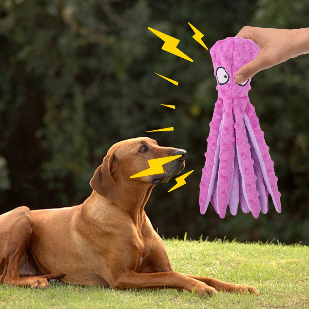 Squeaky Octopus Dog Toys Interactive Puppy Toy No Stuffing Dog Chew Toys Plush Bite Toys for Aggressive Chewers