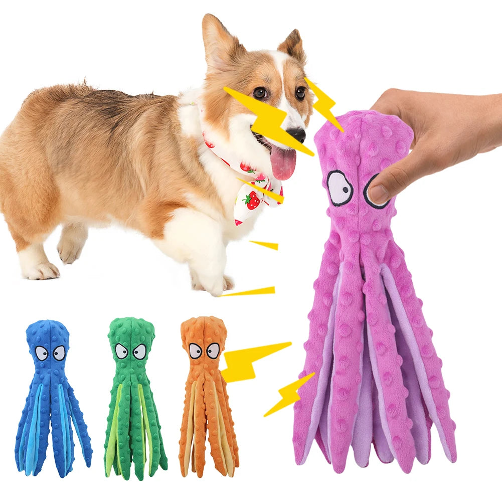 Squeaky Octopus Dog Toys Interactive Puppy Toy No Stuffing Dog Chew Toys Plush Bite Toys for Aggressive Chewers