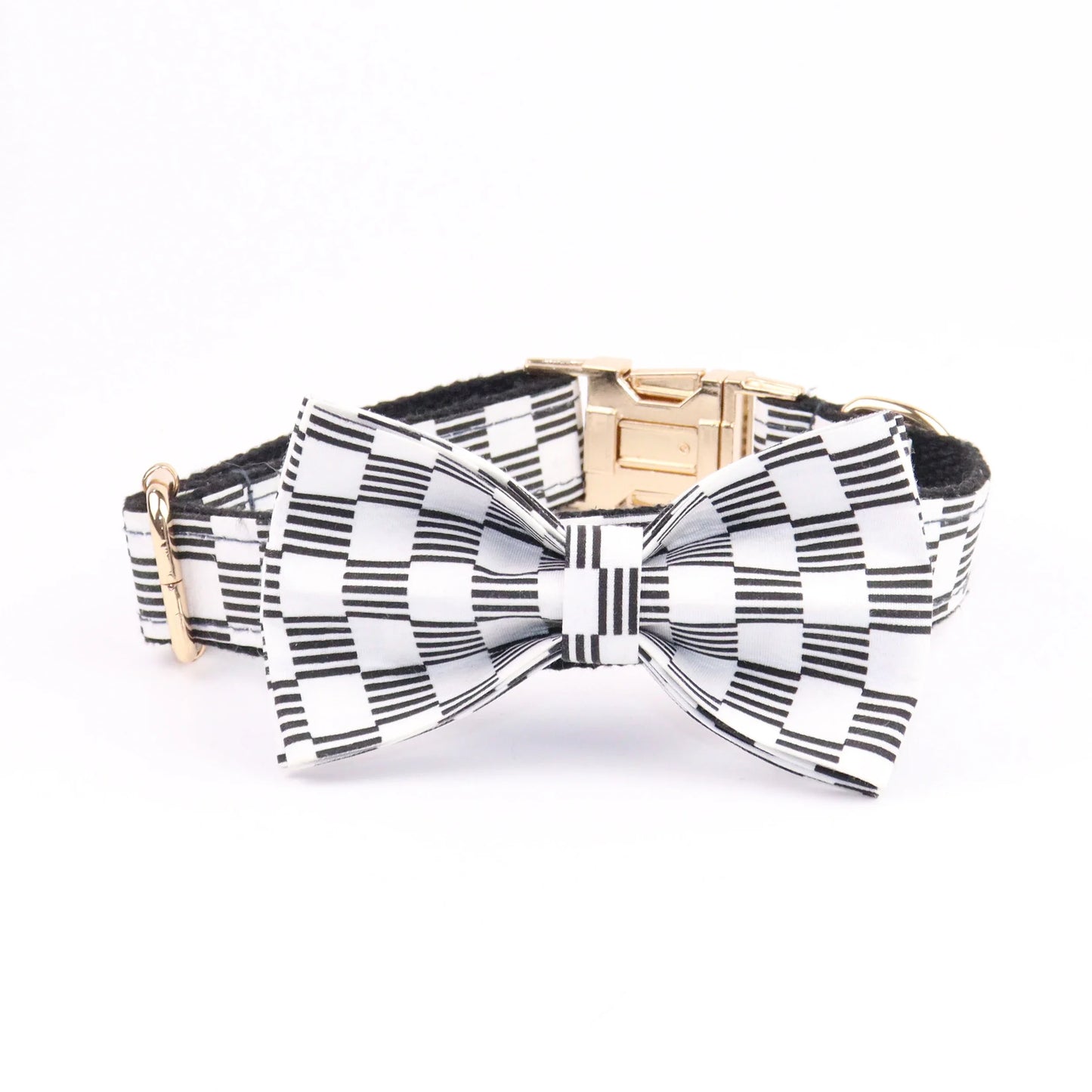 Dog Collar and Leash Set Black White Plaid Free Custom Metal Buckle Dog Collars Quick Lease for Small Medium Large Dog Supplies