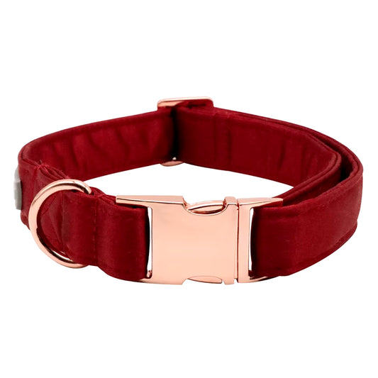 Dark Red Silk Dog Collar with Bowtie Puppy Collar Adjustable Dog Collar Pet Gift for Small Medium Large Dog